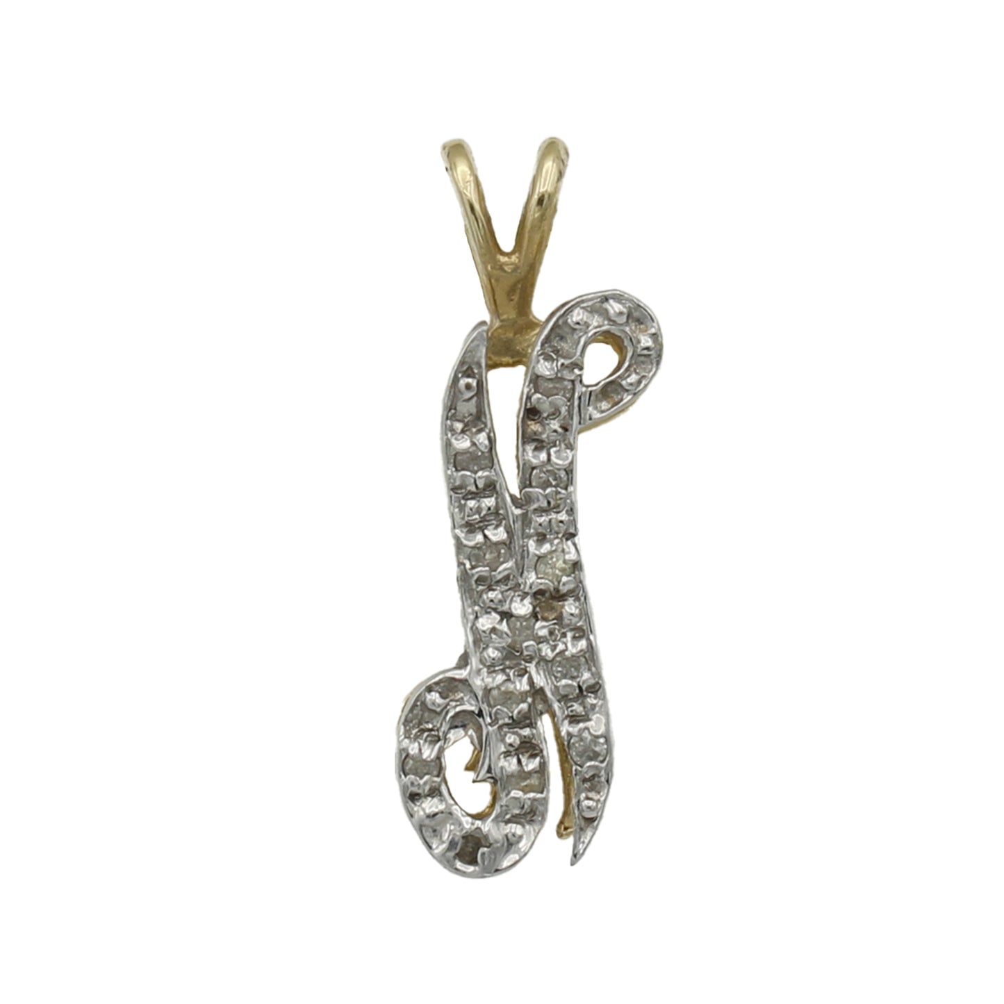 14k Yellow Gold Small Double-Plated Diamond Initial "N" Charm Pendant