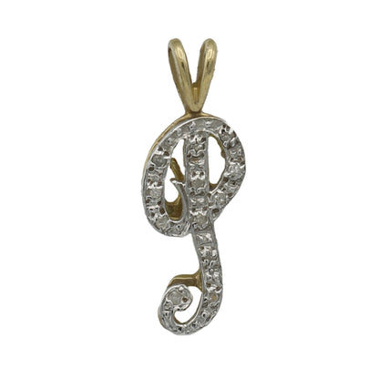 14k Yellow Gold Small Double-Plated Diamond Initial "P" Charm Pendant