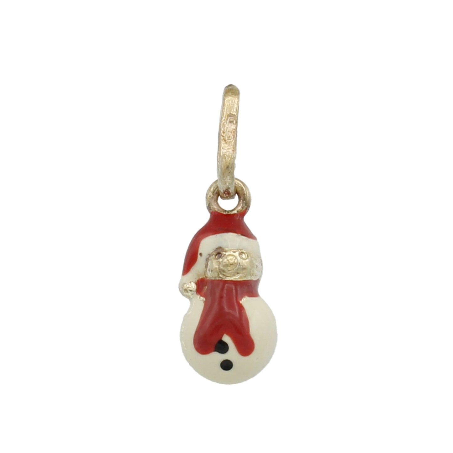 14k Yellow Gold Enameled Snowman Charm Pendant