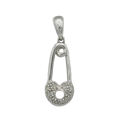 14k White Gold Diamond Safety Pin Charm Pendant