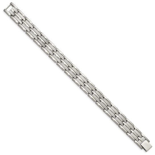 Stainless Steel Brushed, Polished & Textured Link Bracelet