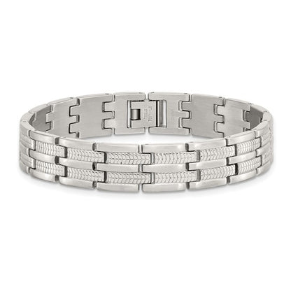 Stainless Steel Brushed, Polished & Textured Link Bracelet