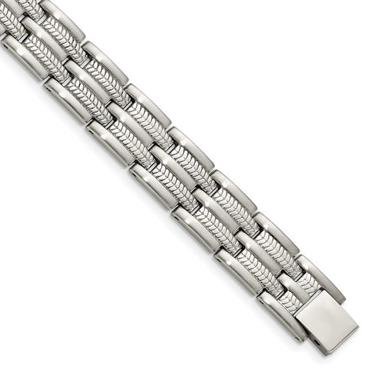 Stainless Steel Brushed, Polished & Textured Link Bracelet