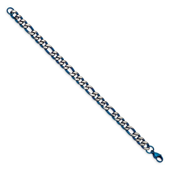 Stainless Steel Brushed & Polished Blue IP-Plated 8.5 Inch Bracelet - 7.5mm