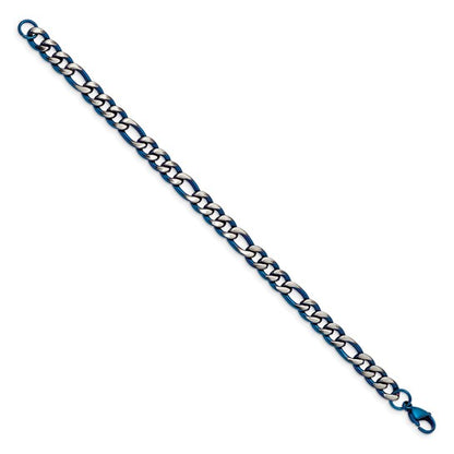 Stainless Steel Brushed & Polished Blue IP-Plated 8.5 Inch Bracelet - 7.5mm