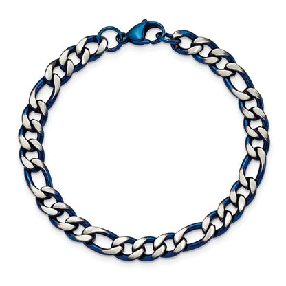 Stainless Steel Brushed & Polished Blue IP-Plated 8.5 Inch Bracelet - 7.5mm