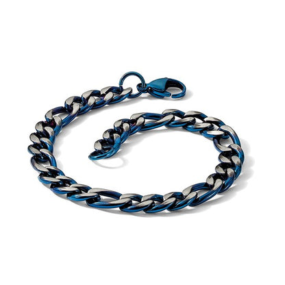 Stainless Steel Brushed & Polished Blue IP-Plated 8.5 Inch Bracelet - 7.5mm