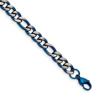 Stainless Steel Brushed & Polished Blue IP-Plated 8.5 Inch Bracelet - 7.5mm