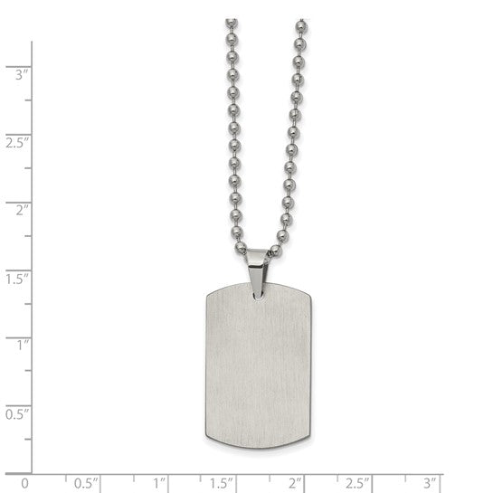 Stainless Steel Brushed & Polished Dog Tag w/ 22 Inch Ball Link Chain