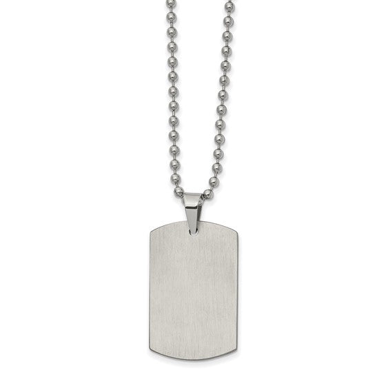 Stainless Steel Brushed & Polished Dog Tag w/ 22 Inch Ball Link Chain