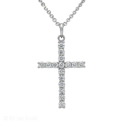 14k White Gold 1 ct. Natural Diamond Cross Pendant