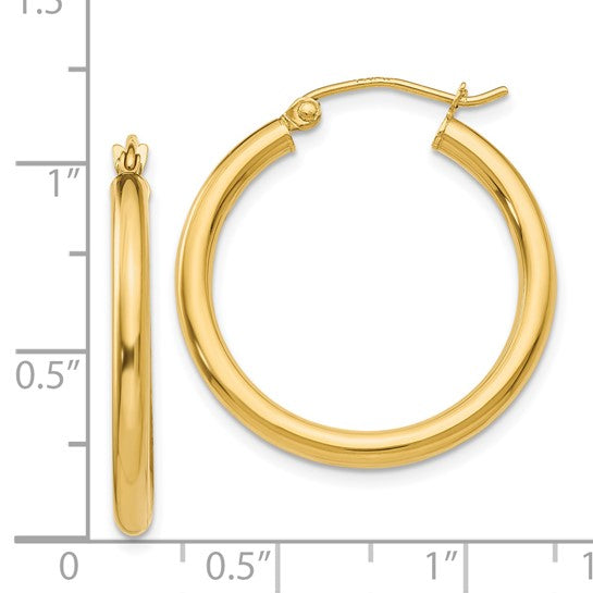 14k Classic Polished 2.50 mm Hoop Earrings - 25 mm