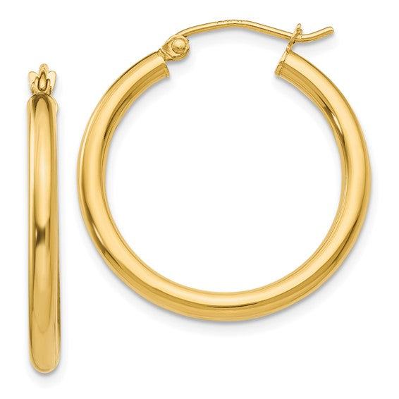 14k Classic Polished 2.50 mm Hoop Earrings - 25 mm