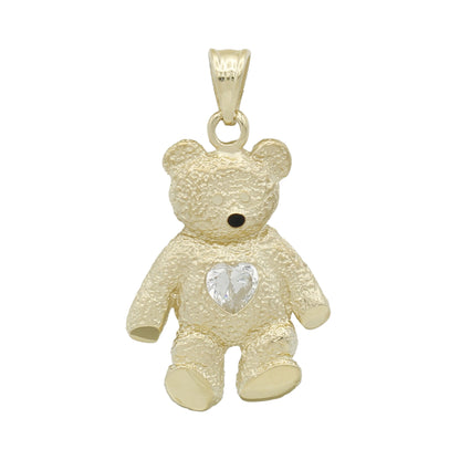 14k Yellow Gold CZ Teddy Bear Charm Pendant