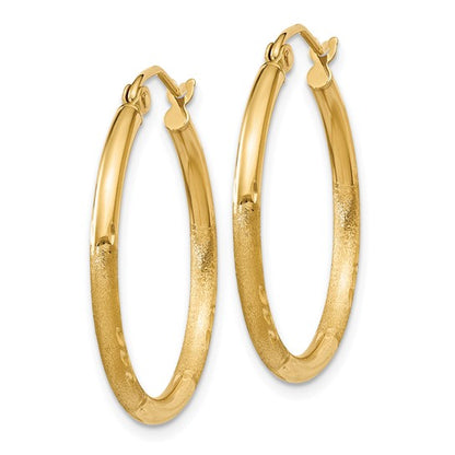 14k Yellow Gold Satin and Diamond-Cut 25 mm Hoop Earrings