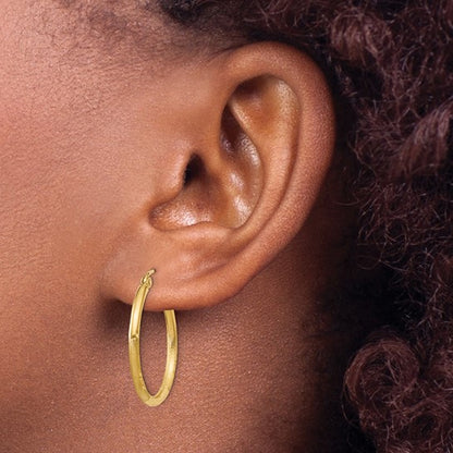 14k Yellow Gold Satin and Diamond-Cut 25 mm Hoop Earrings