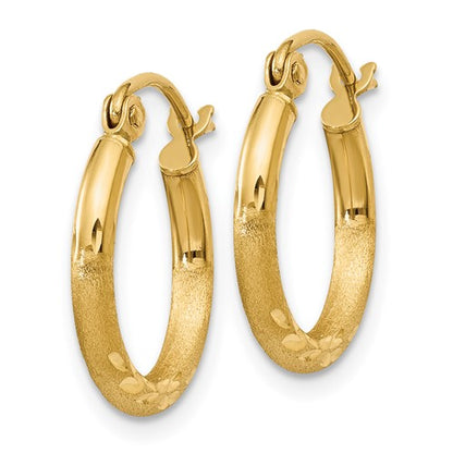 14k Diamond-Cut 2 mm Round Hoop Earrings 15 mm