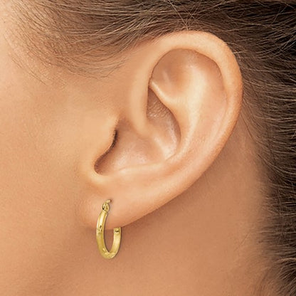 14k Diamond-Cut 2 mm Round Hoop Earrings 15 mm