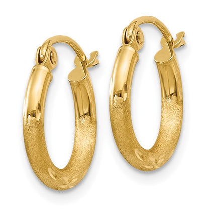 14k Diamond-Cut 2 mm Round Hoop Earrings 13 mm