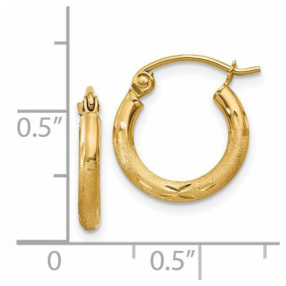 14k Diamond-Cut 2 mm Round Hoop Earrings 13 mm