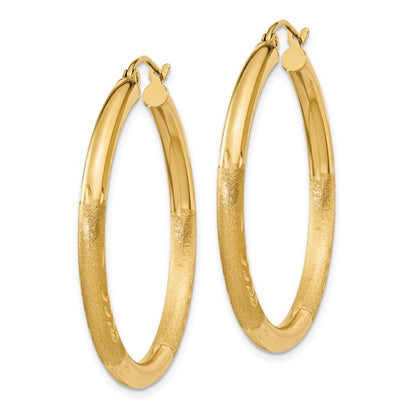 14k Polished Satin & Diamond-Cut 35 mm Hoop Earrings