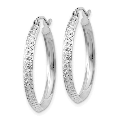14k White Gold Diamond-Cut Knife-Edge Hoop Earrings - 25mm