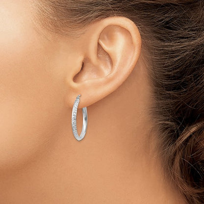 14k White Gold Diamond-Cut Knife-Edge Hoop Earrings - 25mm