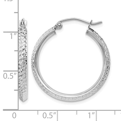 14k White Gold Diamond-Cut Knife-Edge Hoop Earrings - 25mm