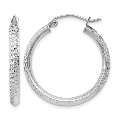 14k White Gold Diamond-Cut Knife-Edge Hoop Earrings - 25mm