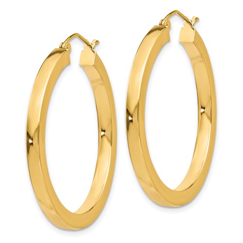 14k 3mm Square Tube Round Hoop Earrings - 35 mm