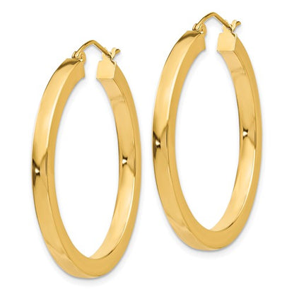 14k 3mm Square Tube Round Hoop Earrings - 35 mm