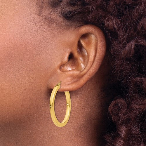 14k 3mm Square Tube Round Hoop Earrings - 35 mm