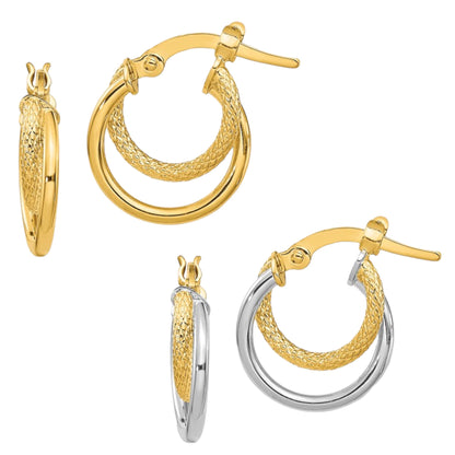 14k Gold Polished Diamond-Cut Hoop Earrings