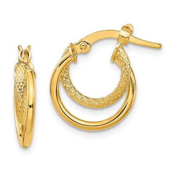 14k Gold Polished Diamond-Cut Hoop Earrings