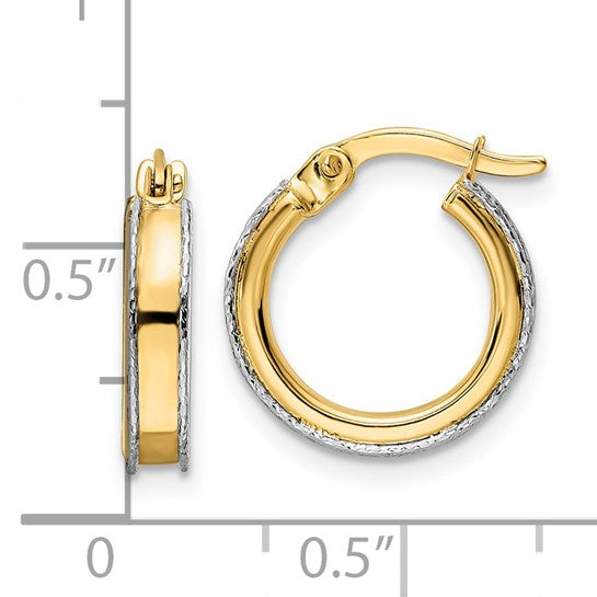 14k Two-Tone Gold Polished Diamond-Cut Edge Hoop Earrings - 14 mm