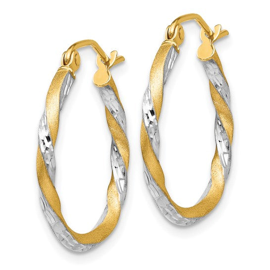 14k Two-Tone Diamond-Cut Polished & Satin Twisted Hoop Earrings - 20 mm