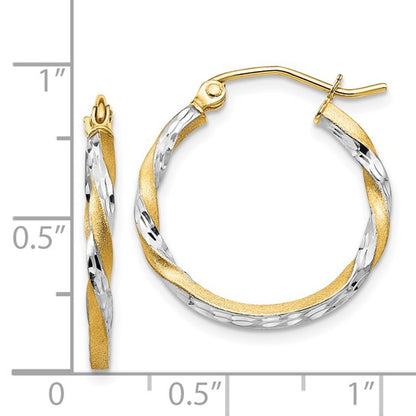 14k Two-Tone Diamond-Cut Polished & Satin Twisted Hoop Earrings - 20 mm