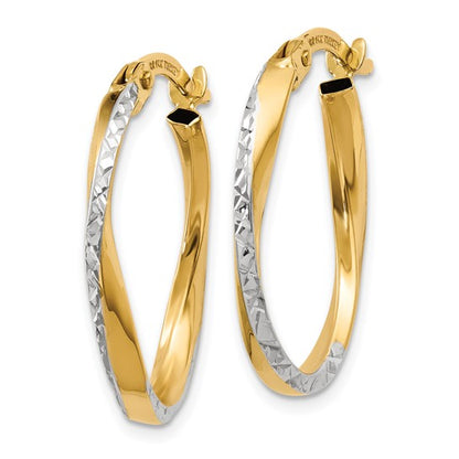 14k Two-Tone Gold Polished Textured Oval Hoop Earrings