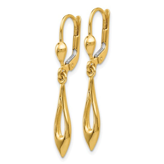 14k Yellow Gold Polished Dangle Lever-Back Earrings