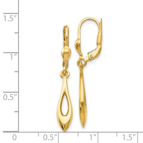 14k Yellow Gold Polished Dangle Lever-Back Earrings