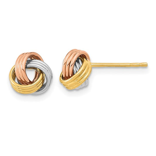 14k Tri-Color Love Knot Post Earrings