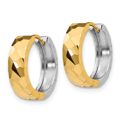 14k Two-Tone Gold Diamond-Cut Huggie Earrings