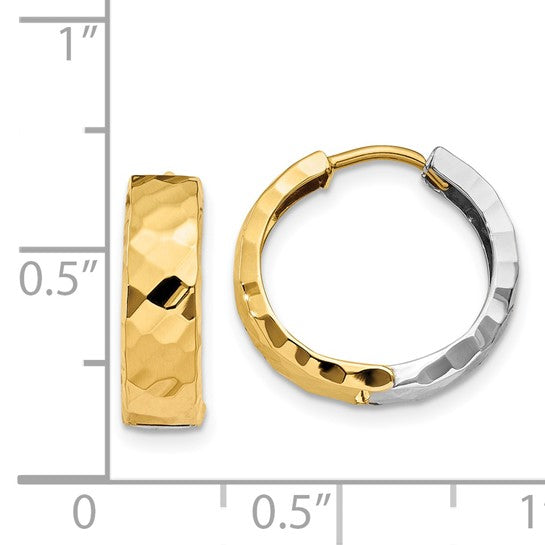 14k Two-Tone Gold Diamond-Cut Huggie Earrings