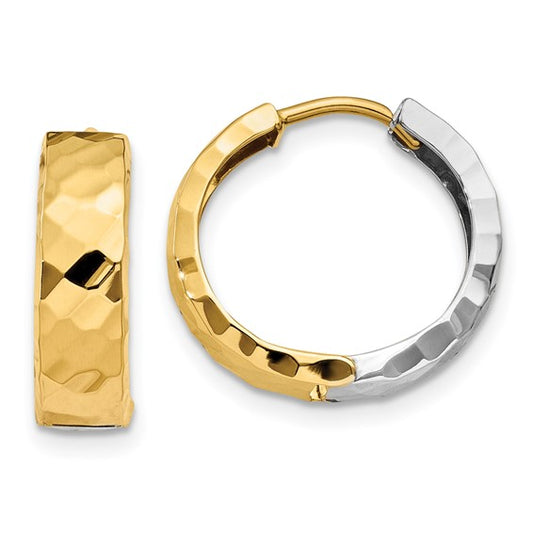 14k Two-Tone Gold Diamond-Cut Huggie Earrings