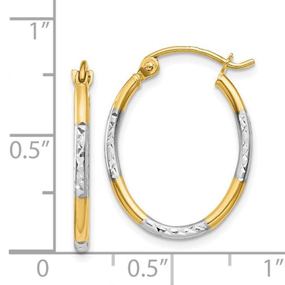 14k Two-Tone Diamond-Cut Hoop Earrings - 21 x 17mm