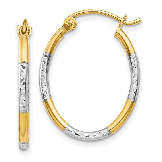 14k Two-Tone Diamond-Cut Hoop Earrings - 21 x 17mm