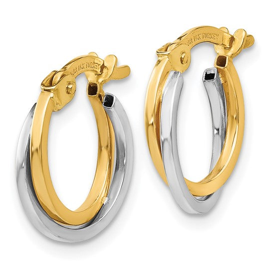 14k Two-Tone Gold Polished Double Hoop Earrings - 14 mm