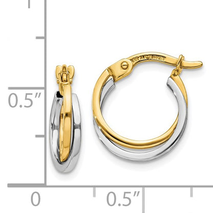 14k Two-Tone Gold Polished Double Hoop Earrings - 14 mm