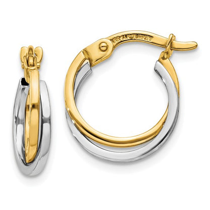 14k Two-Tone Gold Polished Double Hoop Earrings - 14 mm