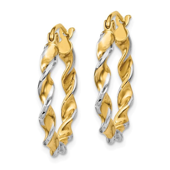 14k Two-Tone Twisted Hoop Earrings - 16 mm